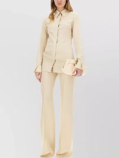Sportmax Long Sleeve Collared Shirt With Open Back In Neutral