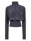 Sportmax High Neck Long Sleeve Ribbed Top In Black