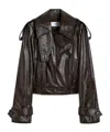 Sportmax Short Trench Coat With Patent Effect And Bomber Inspired Details In Brown