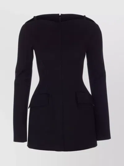 Sportmax Long Sleeve Structured Shoulder Fitted Waist Dress In Black