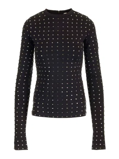 Sportmax Black Stretch Sweater With Rhinestones