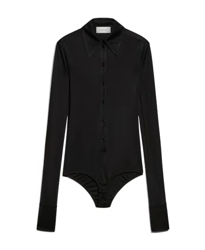 Sportmax Long-sleeved Buttoned Bodysuit In Black