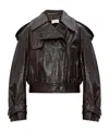 Sportmax Short Trench Coat With Patent Effect And Bomber Inspired Details In Brown