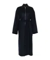 Sportmax Belted Long Coat Featuring Leather Collar In Blue