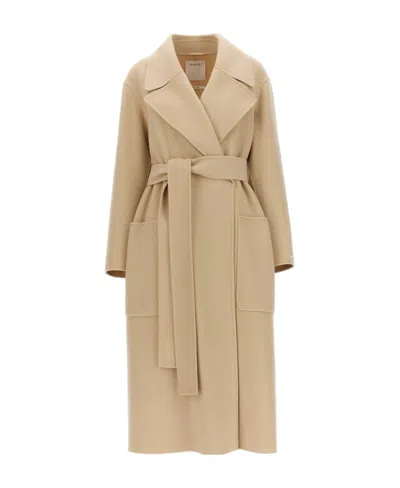 Sportmax Long-sleeved Coat With Belt In Nude