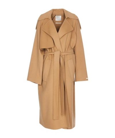 Sportmax Long-sleeved Lace-up Coat In Nude