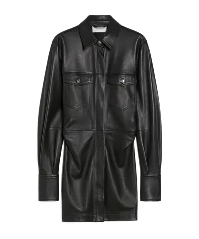 Sportmax Long-sleeved Leather Jacket In Black