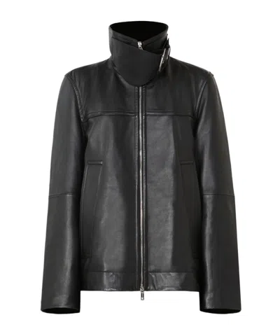 Sportmax Long-sleeved Leather Jacket In Black