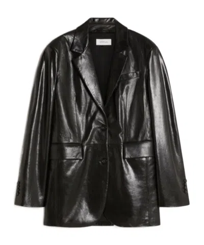 Sportmax Long-sleeved Leather Jacket In Black