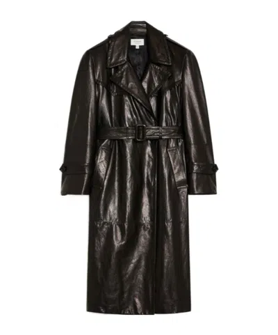 Sportmax Long-sleeved Leather Windbreaker In Black