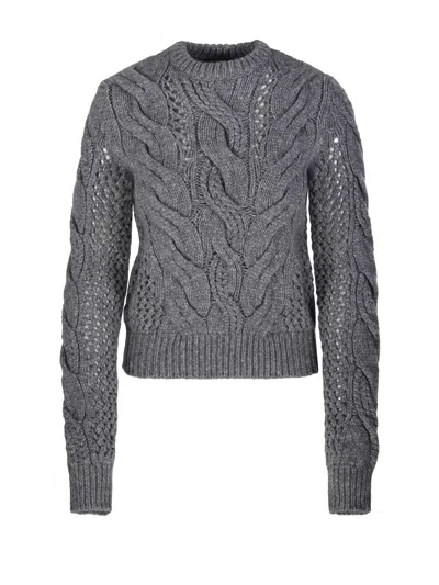 Sportmax Cable-knit Eyelet-detail Sweater In Gray