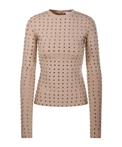 Sportmax All-over Embellished Crewneck Top In Beige