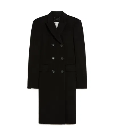 Sportmax Long-sleeved Wool Coat In Black