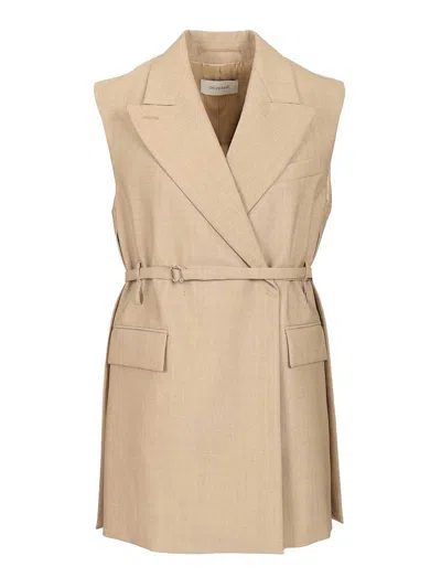 Sportmax Long Sleeveless Wool Blazer In Sand