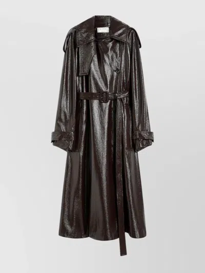 Sportmax Long Trench Coat Glossy Finish In Brown