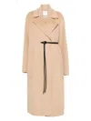 Sportmax Long Coat With Belted Waist And Pockets In Brown