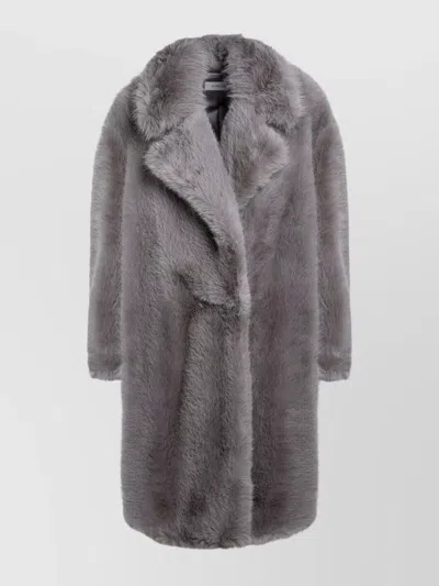 SPORTMAX LONGLINE FAUX FUR COAT WITH NOTCHED LAPELS