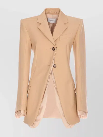 Sportmax Longline V-neck Jacket Shoulder Reinforced In Beige