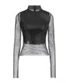 Sportmax Sheer Fishnet Long-sleeve Fitted Top With High Neck In Black