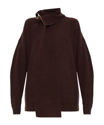 Sportmax Long-sleeved Sweater In Brown