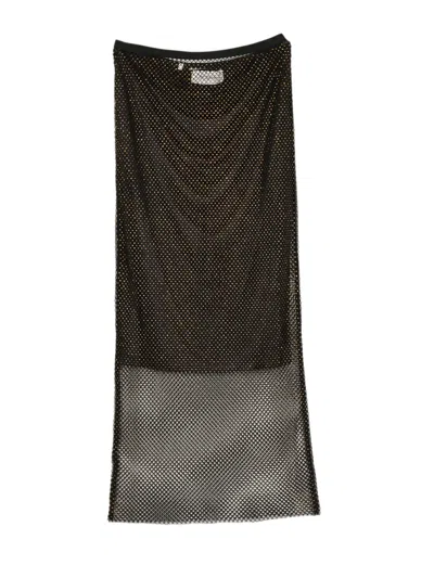 Sportmax Longuette Skirt With Black Net Overlay And Bronze Shimmer In Brown