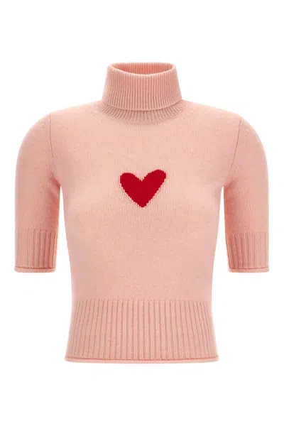 Sportmax Jacquard Heart Mock Polo Neck Jumper In Pink