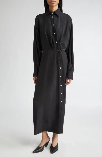 Sportmax Asymmetrical Buttoned Shirt Dress With Kimono Sleeves In Black