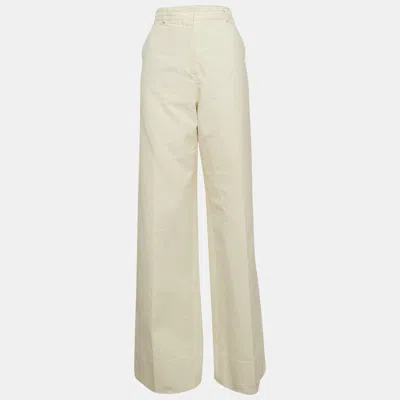 Pre-owned Sportmax Max Mara Off-white Cotton Wide-leg Trousers L