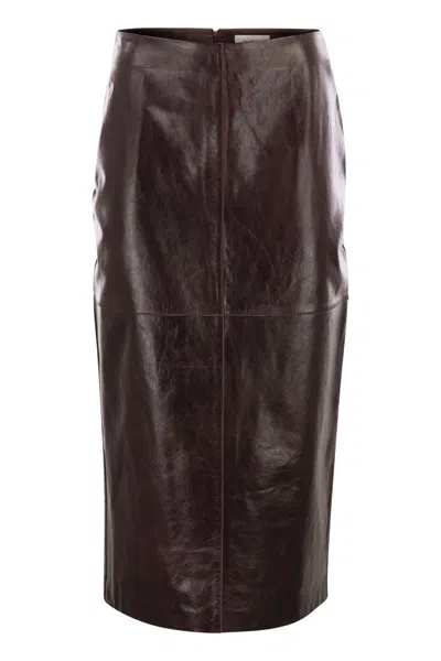Sportmax Max Mara  Afa - Leather Midi Skirt In Brown