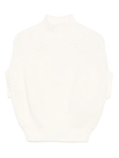 Sportmax Balloon Cropped Ribbed Cotton-blend Sweater In White