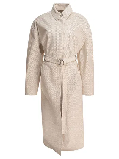 Sportmax Max Mara  Beige Leather Coat In Neutral