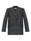 Sportmax Double-breasted Oversized Anthracite Jacket With Pinstripe Detail In Black