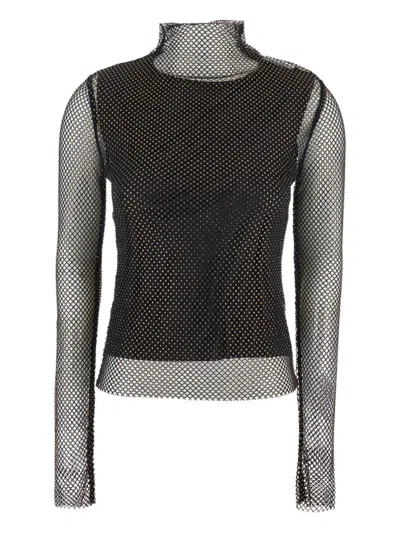 Sportmax Sheer Fishnet Long-sleeve Fitted Top With High Neck In Black