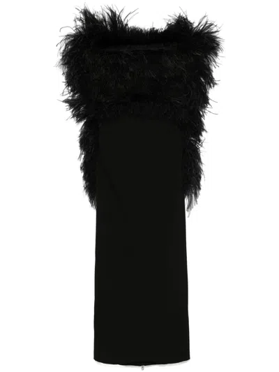 Sportmax Armida Strapless Feather-embellished Crepe Midi Dress In Black