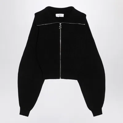 SPORTMAX MAX MARA SPORTMAX  BLACK ZIP-UP CARDIGAN IN WOOL AND CASHMERE