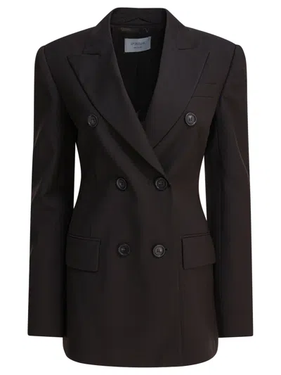Sportmax Double-breasted Wool Blazer In Black
