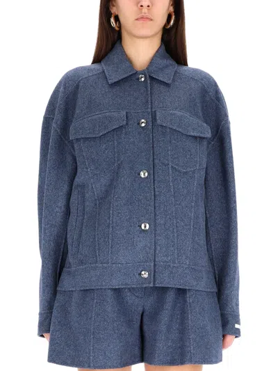 Sportmax Celso Collared Jacket Relaxed Layering Design In Blue