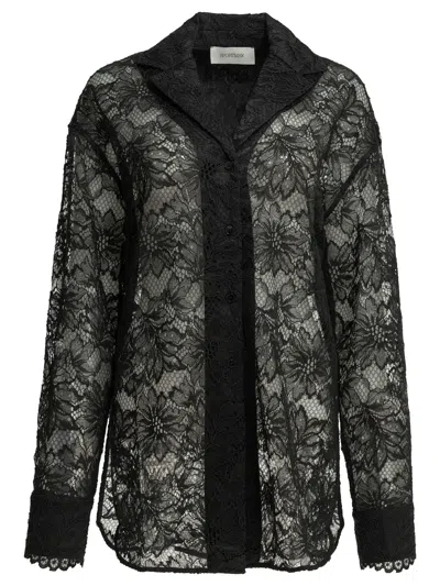 Sportmax Sheer Lace Button-front Shirt In Black