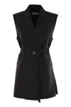 Sportmax Long Double-breasted Black Jacket With Belt In Black