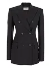 Sportmax Black Slim Double-breasted Jacket Wth Rhinestone Detail In Stretch Polyamide Woman In Black