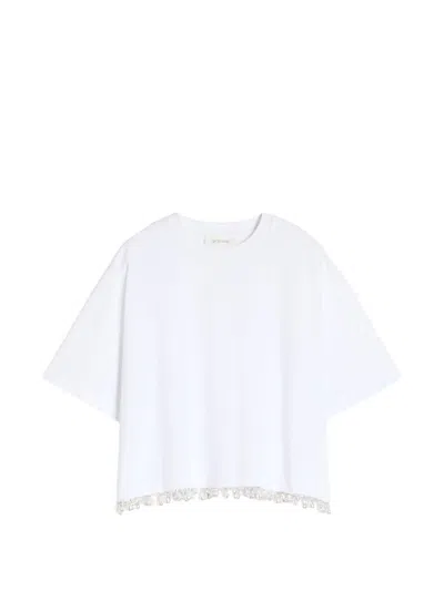 Sportmax Max Mara  Embellished Cotton T-shirt In White