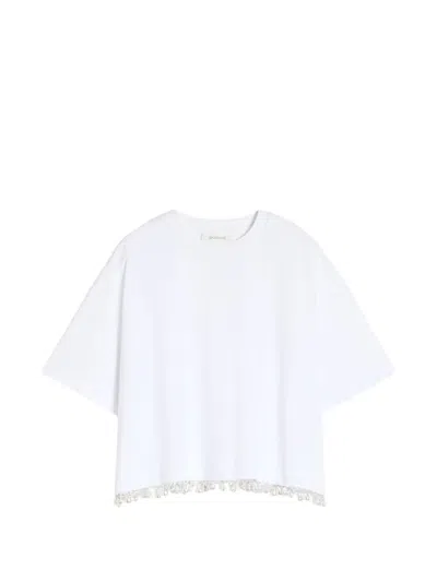 Sportmax Palmas Cropped Embroidered Pearl Cotton T-shirt In White