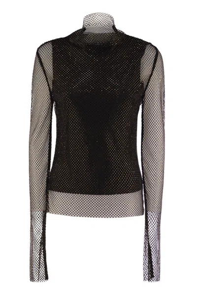 Sportmax Max Mara  Gerarda - Mesh T-shirt With Rhinestones In Black