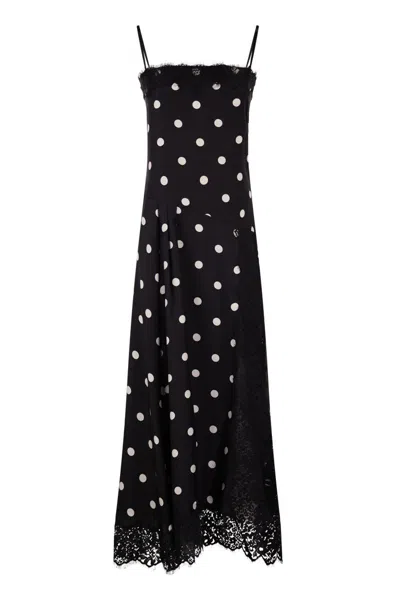 Sportmax Polka-dot Lace-trim Midi Dress In Black