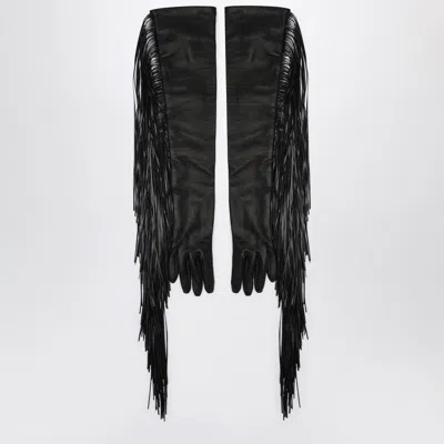 Sportmax Max Mara  Long Black Gloves With Fringes