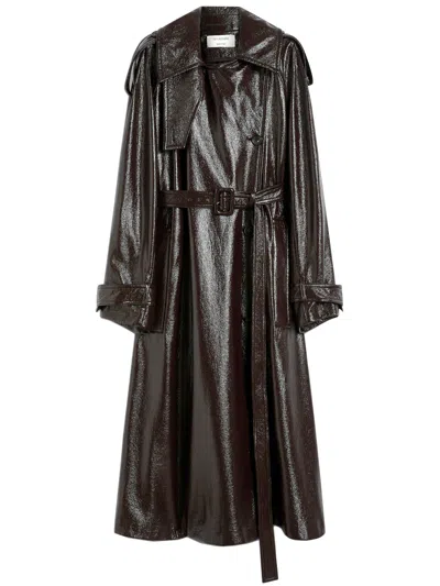 Sportmax Max Mara  Long Trench Coat With Patent Leather Effect In Brown