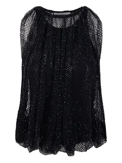 Sportmax Max Mara  Mesh Top With Crystals In Black