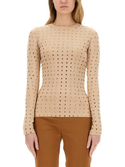Sportmax Fitted Crystal-embellished Long-sleeve Top In Multi