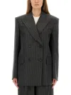 Sportmax Double-breasted Oversized Anthracite Jacket With Pinstripe Detail In Gray