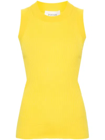 Sportmax Max Mara  Ribbed Cotton Tank Top In Yellow